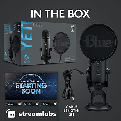 Logitech Creators Blue Yeti USB Microphone for Gaming, Streaming, Podcast, YouTube, Discord, PC, Studio Sound, Plug & Play-Midnight Blue