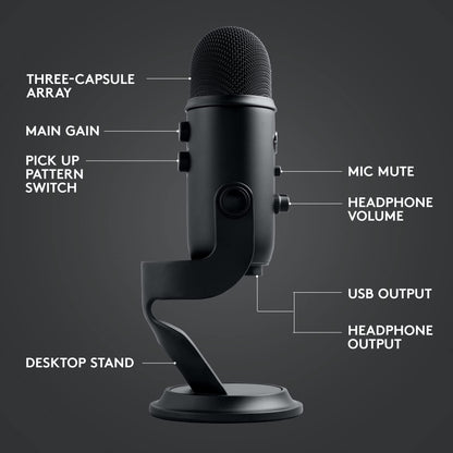 Logitech Creators Blue Yeti USB Microphone for Gaming, Streaming, Podcast, YouTube, Discord, PC, Studio Sound, Plug & Play-Midnight Blue