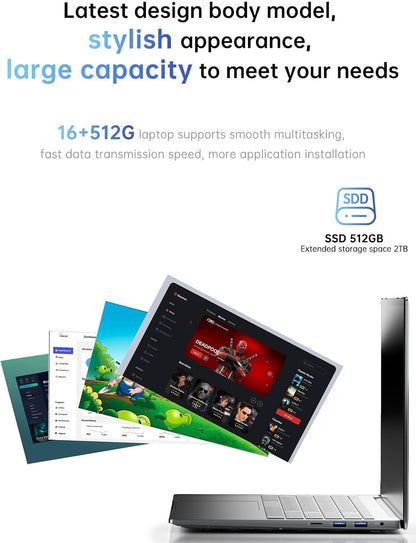 Laptop, 2026 New Laptop Computer with Intel Twin Lake N150 Processor(Up to 3.6GHz), 16GB RAM 512GB NVMe SSD, 15.6" FHD Display, Windοws 11/Student/Business Laptop, HDMI, USB3.2, Long Battery Life
