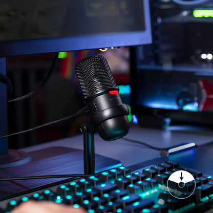 HyperX SoloCast 2 – Gaming USB Condenser Mic for PC, USB-C to USB-A, Built-in Pop Filter, Internal Shock Mount, Plug and Play, 24-bit / 96kHz, Compact Tiltable Stand – Black