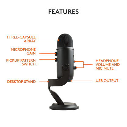 Logitech Creators Blue Yeti USB Microphone for Gaming, Streaming, Podcast, YouTube, Discord, PC, Studio Sound, Plug & Play-Midnight Blue