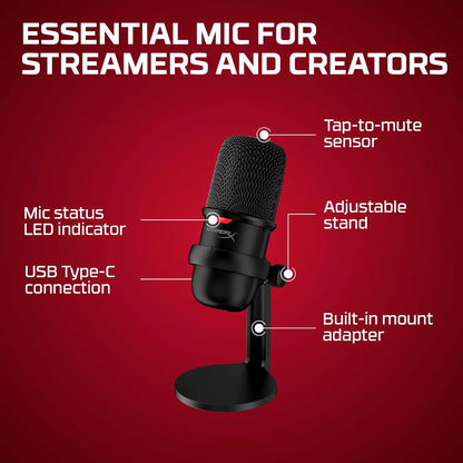 HyperX SoloCast USB Condenser Microphone Tap-to-Mute Sensor Card for Gaming Streaming Podcasts Twitch YouTube Discord - Black (Renewed)