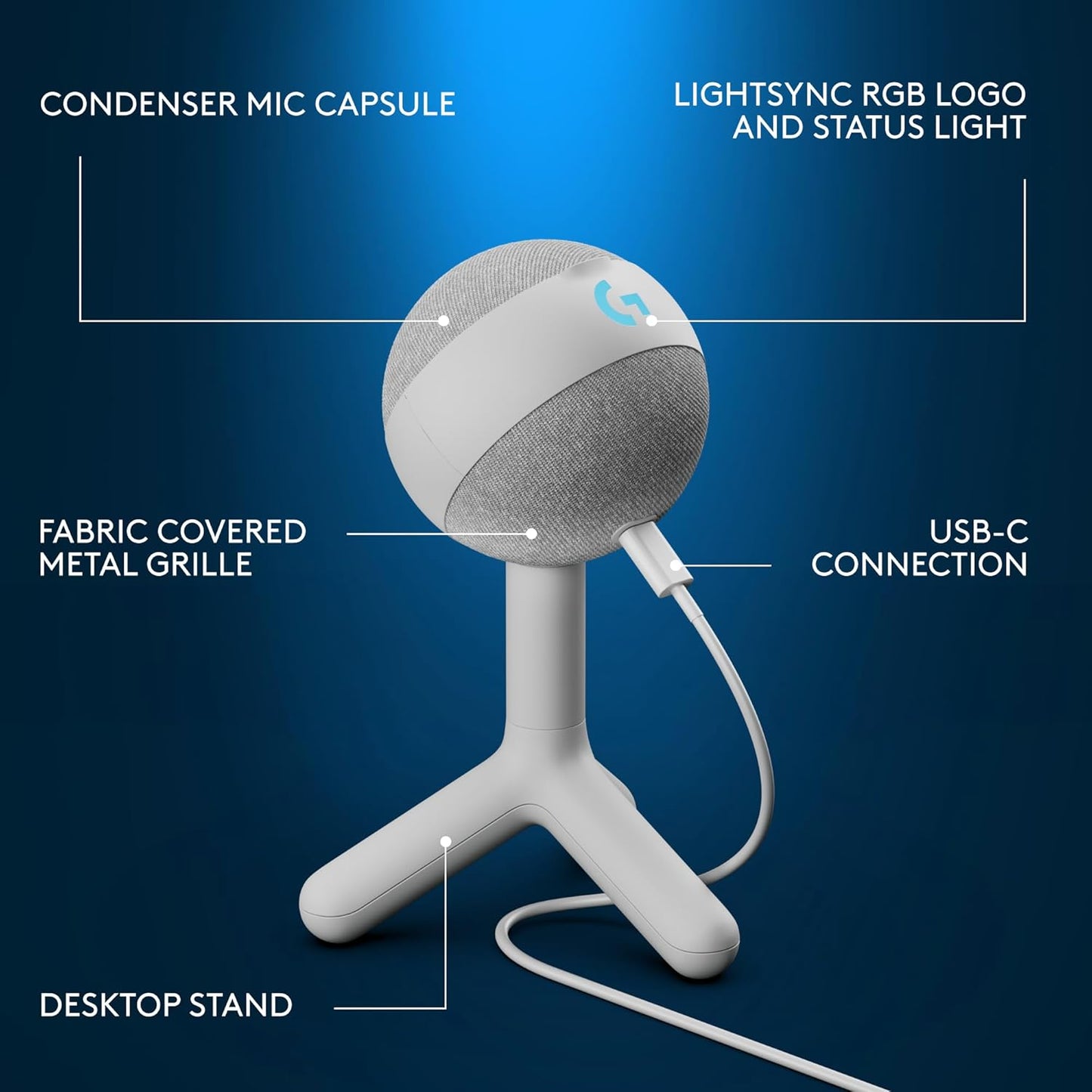 Logitech G Yeti Orb Condenser RGB Gaming Mic with LIGHTSYNC, USB Mic for Streaming, Cardioid for PC/Mac - Off White