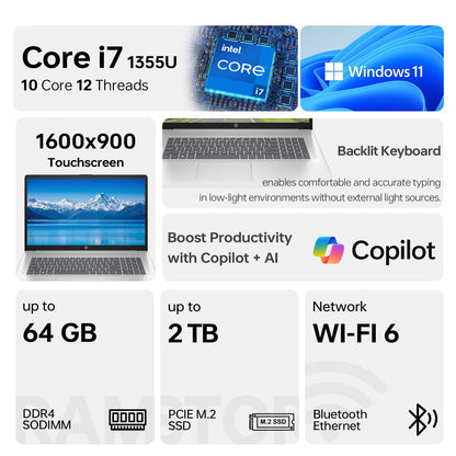HP Essential 17 Laptop AI PC, 17.3" Touchscreen, Core i7-1355U (10 Cores, up to 5GHz Max Turbo), 16GB RAM, 1TB SSD, Backlit KB, FP Reader, Wi-Fi 6, Win11 Home, Rose Gold, Bundle with PCO Laptop Cooler