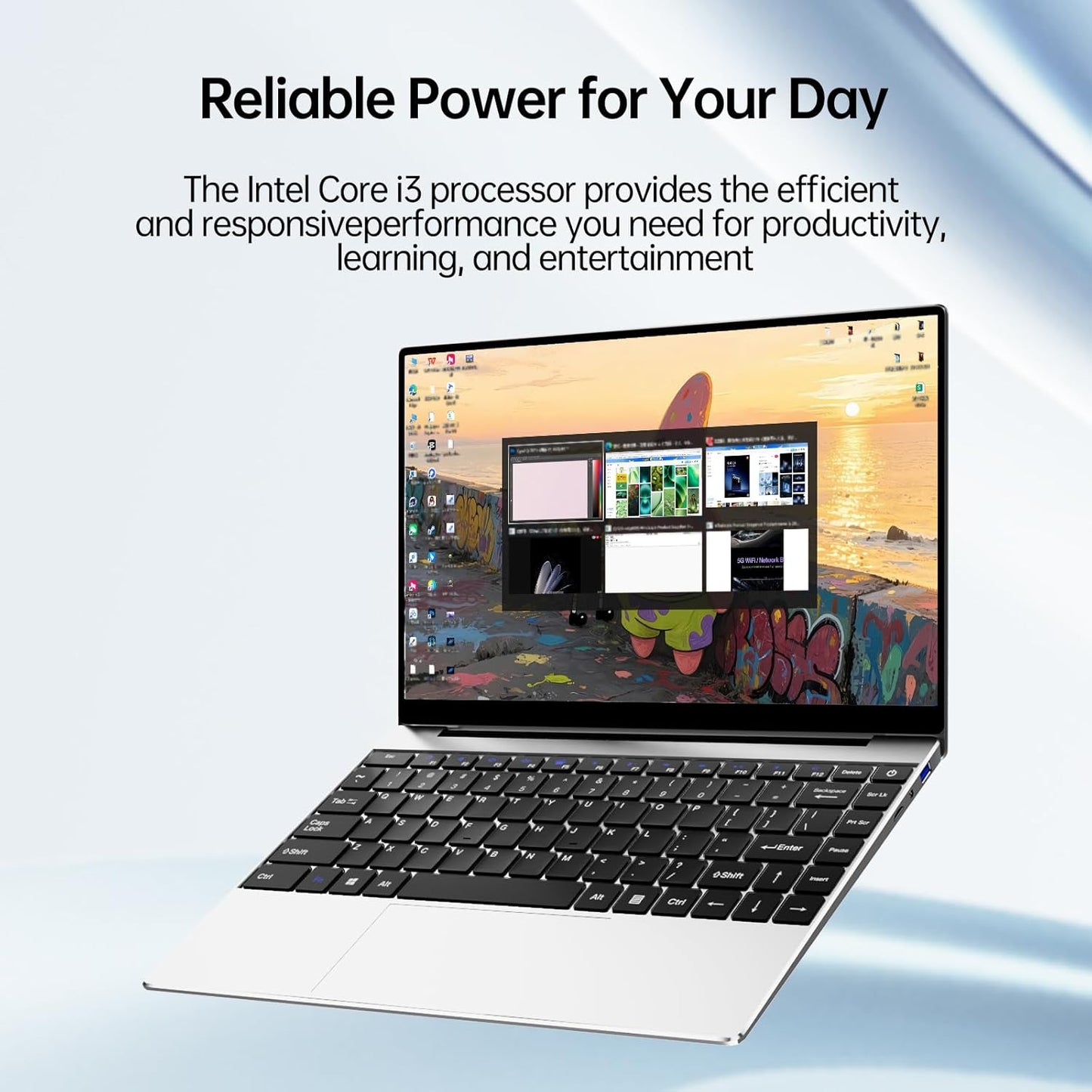 2026 Latest 14'' Laptop Compatible with Windows 11, 8GB RAM 256GB SSD, i3-6100U Processor, 1080P FHD Display, USB3.2 Gen1, Mini-HDMI, WiFi5, Bluetooth5, Webcam, TF Card Slot, Lightweight, Silver