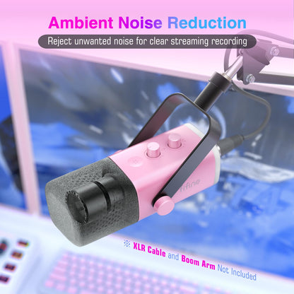 FIFINE USB/XLR Dynamic Microphone for Podcast Recording, PC Computer Gaming Streaming Mic with RGB Light, Mute Button, Headphones Jack, Desktop Stand, Vocal Mic for Singing YouTube-AmpliGame AM8