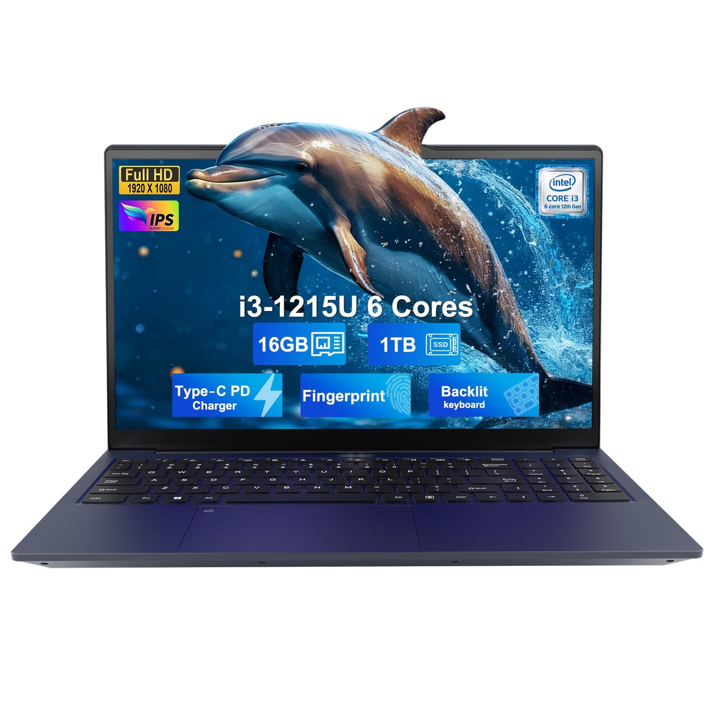 NIMO 15.6" IPS FHD Student Laptop, Intel 6-Core i3-1215U, 16GB RAM, 512GB SSD (Beats R5 7520U, Up to 4.4GHz), Two-Year Warranty, Backlit Keyboard, Fingerprint, Wi-Fi 6, for Home & Business