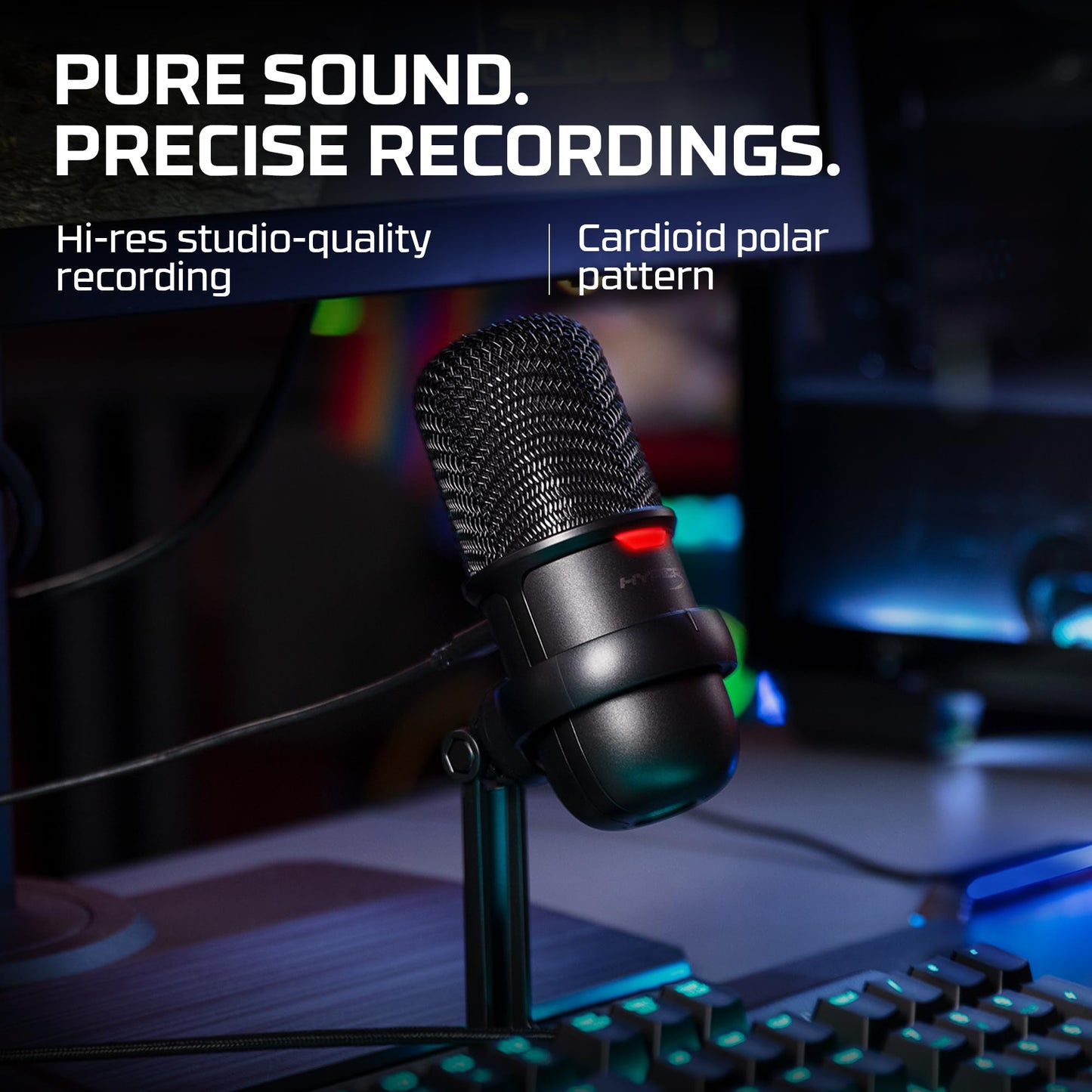HyperX SoloCast 2 – Gaming USB Condenser Mic for PC, USB-C to USB-A, Built-in Pop Filter, Internal Shock Mount, Plug and Play, 24-bit / 96kHz, Compact Tiltable Stand – Black