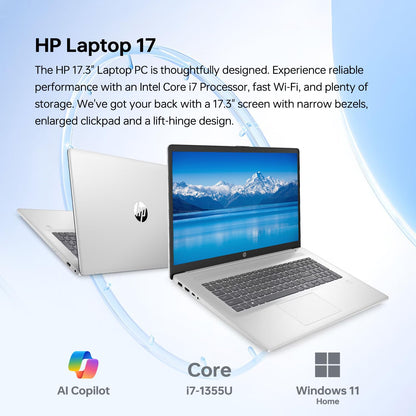 HP Essential 17 Laptop AI PC, 17.3" Touchscreen, Core i7-1355U (10 Cores, up to 5GHz Max Turbo), 16GB RAM, 1TB SSD, Backlit KB, FP Reader, Wi-Fi 6, Win11 Home, Rose Gold, Bundle with PCO Laptop Cooler