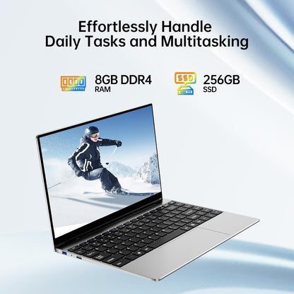 2026 Latest 14'' Laptop Compatible with Windows 11, 8GB RAM 256GB SSD, i3-6100U Processor, 1080P FHD Display, USB3.2 Gen1, Mini-HDMI, WiFi5, Bluetooth5, Webcam, TF Card Slot, Lightweight, Silver