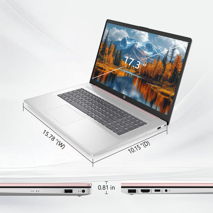 HP Essential 17 Laptop AI PC, 17.3" Touchscreen, Core i7-1355U (10 Cores, up to 5GHz Max Turbo), 16GB RAM, 1TB SSD, Backlit KB, FP Reader, Wi-Fi 6, Win11 Home, Rose Gold, Bundle with PCO Laptop Cooler
