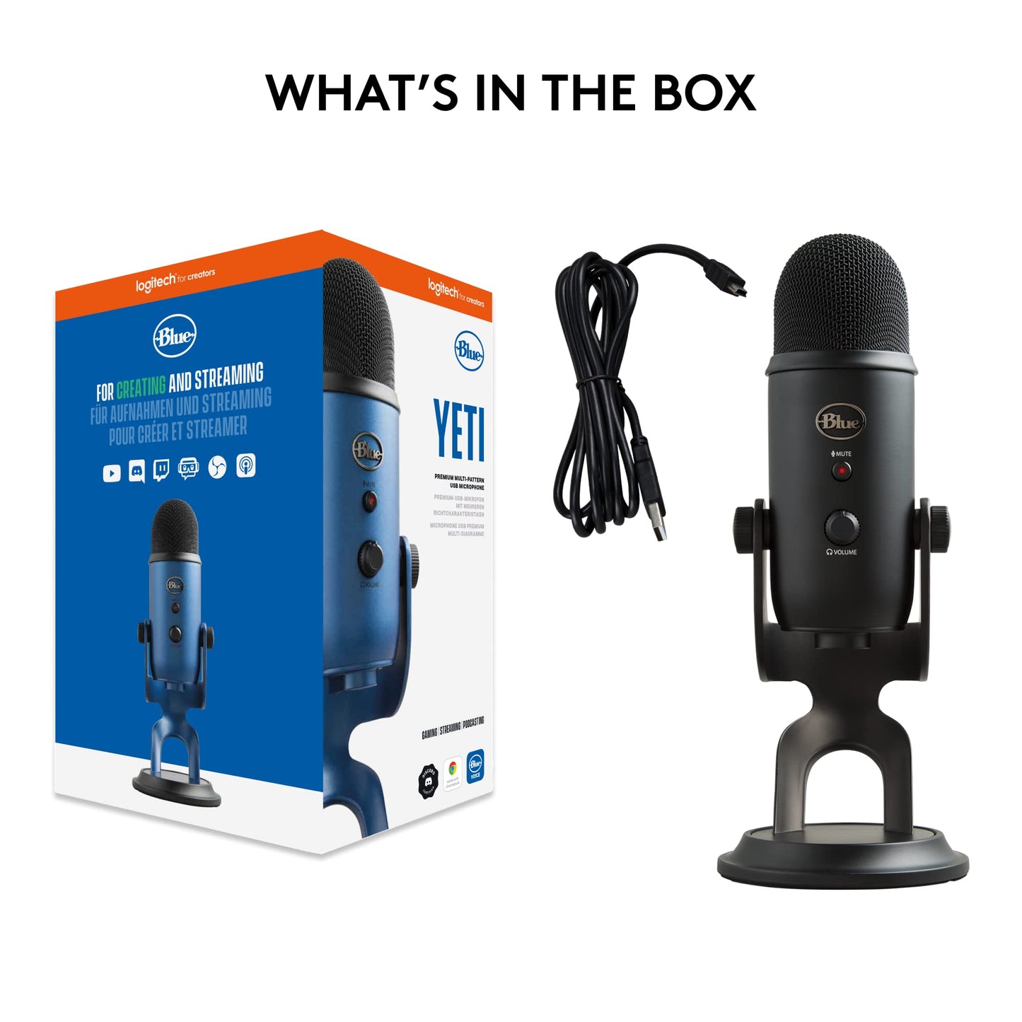 Logitech Creators Blue Yeti USB Microphone for Gaming, Streaming, Podcast, YouTube, Discord, PC, Studio Sound, Plug & Play-Midnight Blue