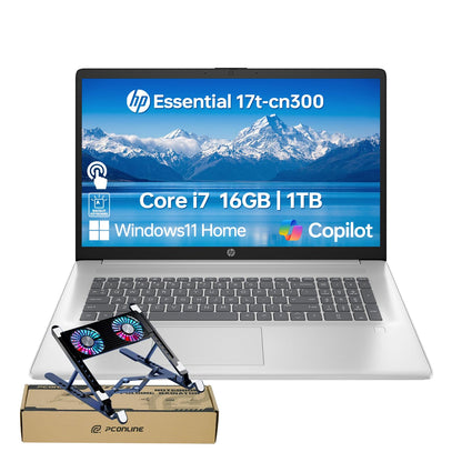 HP Essential 17 Laptop AI PC, 17.3" Touchscreen, Core i7-1355U (10 Cores, up to 5GHz Max Turbo), 16GB RAM, 1TB SSD, Backlit KB, FP Reader, Wi-Fi 6, Win11 Home, Rose Gold, Bundle with PCO Laptop Cooler