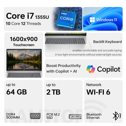 HP Essential 17 Laptop AI PC, 17.3" Touchscreen, Core i7-1355U (10 Cores, up to 5GHz Max Turbo), 16GB RAM, 1TB SSD, Backlit KB, FP Reader, Wi-Fi 6, Win11 Home, Rose Gold, Bundle with PCO Laptop Cooler