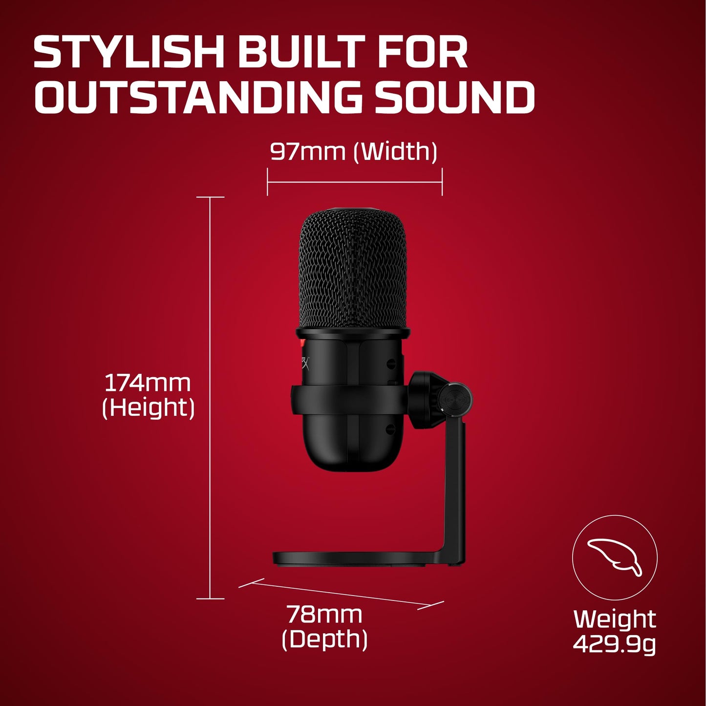 HyperX SoloCast 2 – Gaming USB Condenser Mic for PC, USB-C to USB-A, Built-in Pop Filter, Internal Shock Mount, Plug and Play, 24-bit / 96kHz, Compact Tiltable Stand – Black