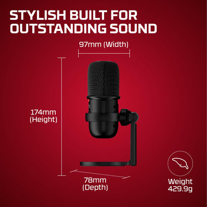 HyperX SoloCast 2 – Gaming USB Condenser Mic for PC, USB-C to USB-A, Built-in Pop Filter, Internal Shock Mount, Plug and Play, 24-bit / 96kHz, Compact Tiltable Stand – Black