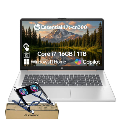 HP Essential 17 Laptop AI PC, 17.3" Touchscreen, Core i7-1355U (10 Cores, up to 5GHz Max Turbo), 16GB RAM, 1TB SSD, Backlit KB, FP Reader, Wi-Fi 6, Win11 Home, Rose Gold, Bundle with PCO Laptop Cooler
