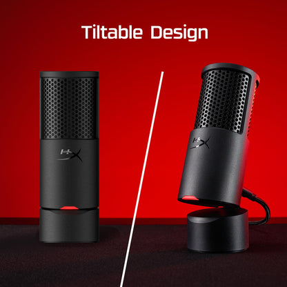 HyperX SoloCast 2 – Gaming USB Condenser Mic for PC, USB-C to USB-A, Built-in Pop Filter, Internal Shock Mount, Plug and Play, 24-bit / 96kHz, Compact Tiltable Stand – Black